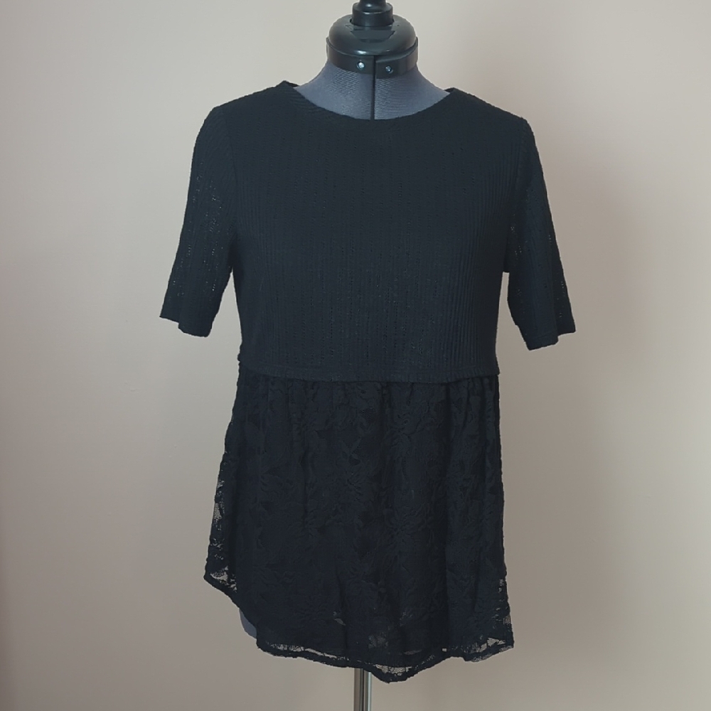 LC Lauren Conrad Black Lace Blouse